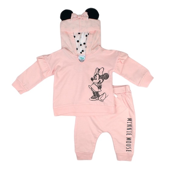 Disney Baby Minnie Mouse Pink Hooded Sweatshirt & Kangaroo Pocket Joggers Set - Picture 1 of 16